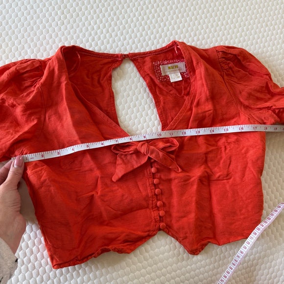 Maeve ANTHROPOLOGIE ORANGE TIE-FRONT cropped  BLOUSE linen blend size 4 summer - Picture 9 of 10